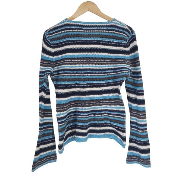 Faded Glory Womens Striped V-Neck Knit Blue Sweater Size XL Y2K Fairy Grunge - Picture 2 of 5